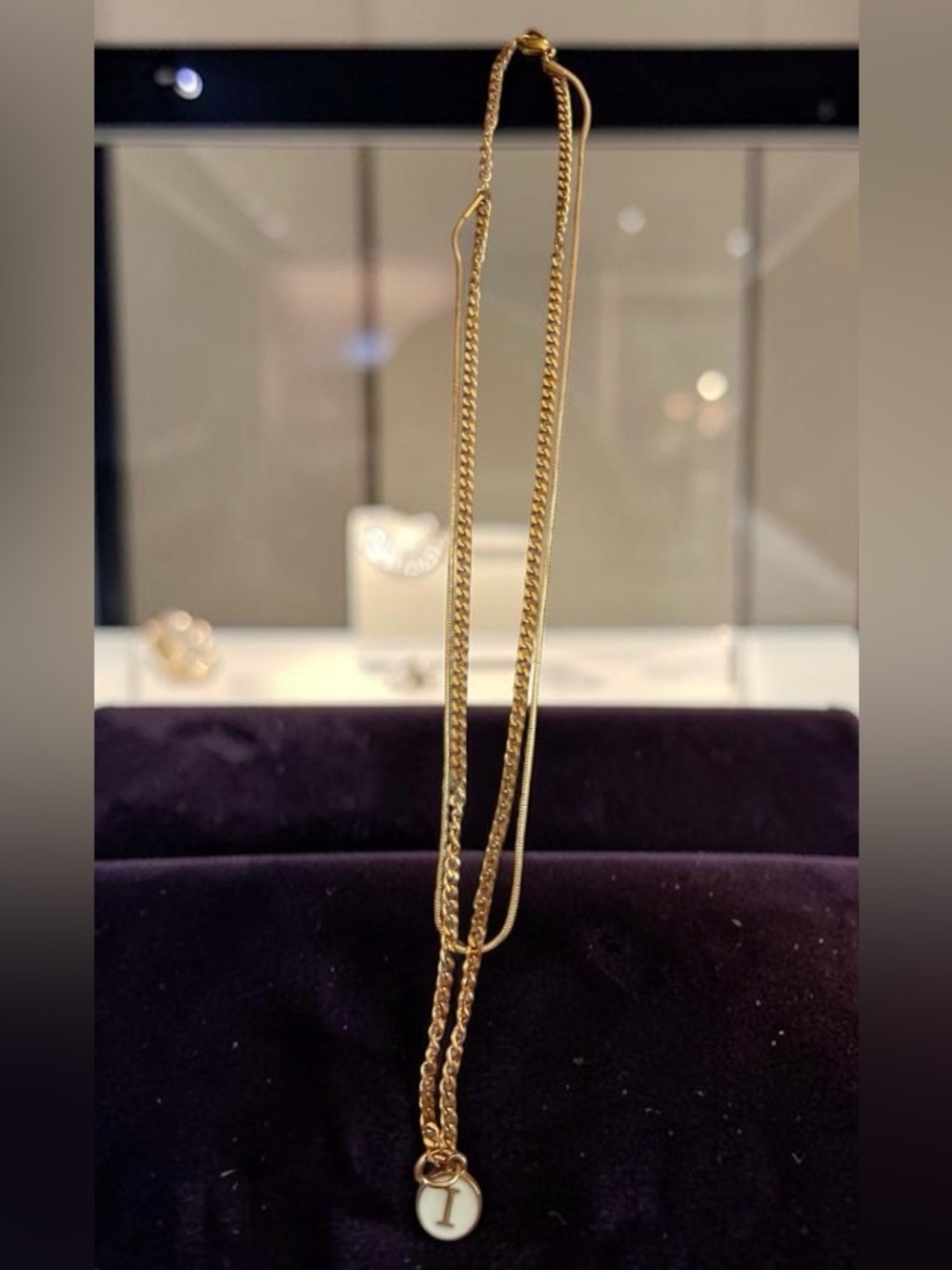 Gold Layered Double-Sided “I”Initial Pendant New No Tags 16-18”